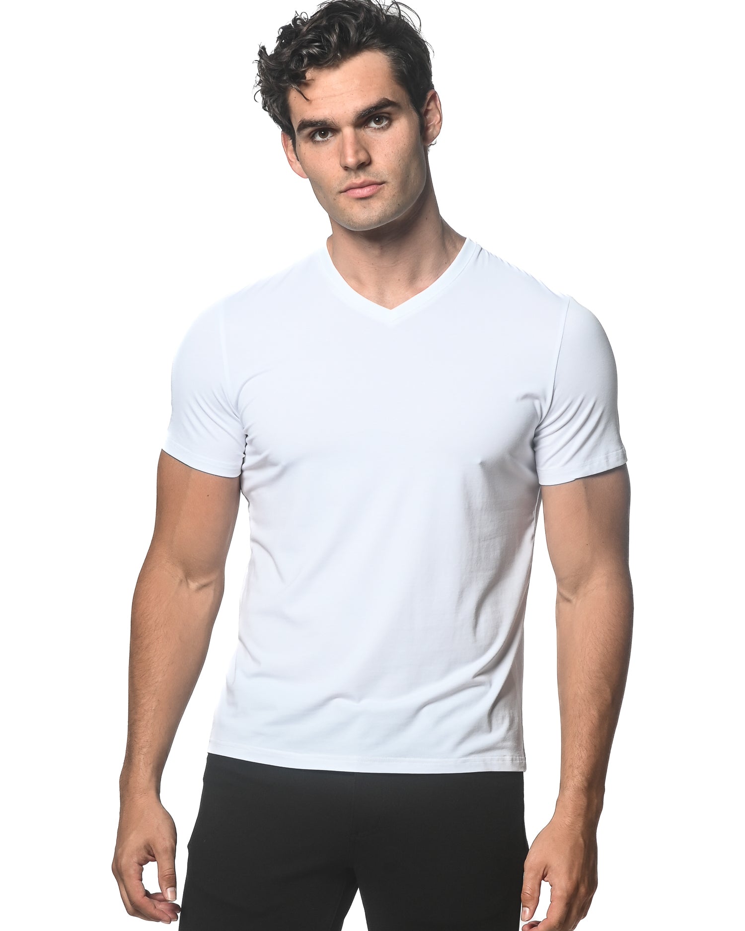 WHITE V-NECK SHORT SLEEVE JERSEY T-SHIRT ST-75