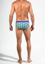 BLUE/GREEN SCREENS FREESTYLE SWIM BRIEF W/ REMOVABLE CUP ST-8000-04- Final Sale