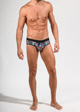 LILAC/TEAL MINI FLORAL FREESTYLE SWIM BRIEF W/ REMOVABLE CUP ST-8000-06- Final Sale