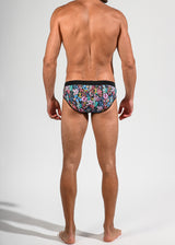 LILAC/TEAL MINI FLORAL FREESTYLE SWIM BRIEF W/ REMOVABLE CUP ST-8000-06- Final Sale