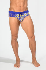 YELLOW/NAVY CIRCLE MOSAIC FREESTYLE SWIM BRIEF WITH REMOVABLE CUP ST-8000-46- Final Sale