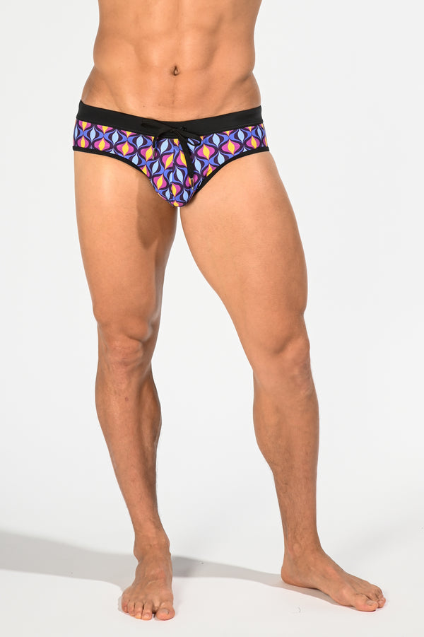 BLUE/PURPLE FLAME FREESTYLE SWIM BRIEF WITH REMOVABLE CUP ST-8000-66- Final Sale