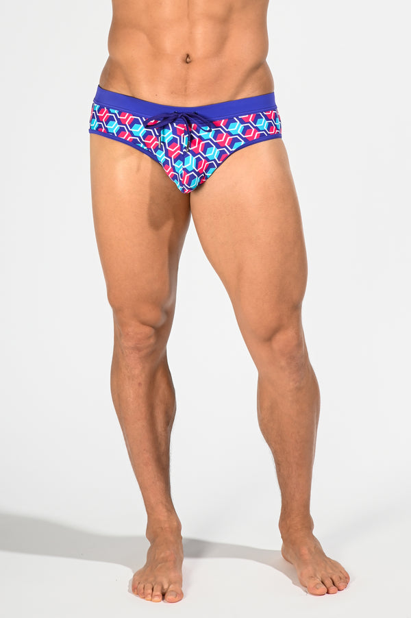 NAVY/FUCHSIA HONEYCOMB FREESTYLE SWIM BRIEF WITH REMOVABLE CUP ST-8000-67- Final Sale