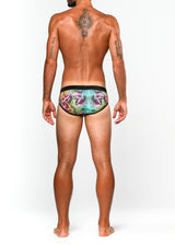 TEAL/APRICOT BUTTERFLIES JUNGLE FREESTYLE SWIM BRIEF W/ REMOVABLE CUP ST-8000
