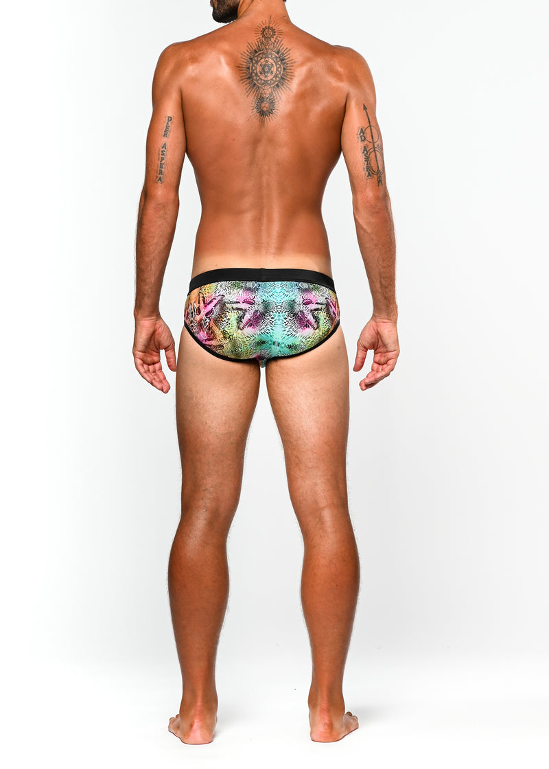 TEAL/APRICOT BUTTERFLIES JUNGLE FREESTYLE SWIM BRIEF W/ REMOVABLE CUP ST-8000