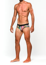 TEAL/APRICOT BUTTERFLIES JUNGLE FREESTYLE SWIM BRIEF W/ REMOVABLE CUP ST-8000