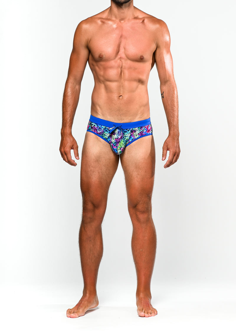 BLUE/PURPLE FLORAL ABSTRACT FREESTYLE SWIM BRIEF W/ REMOVABLE CUP ST-8000