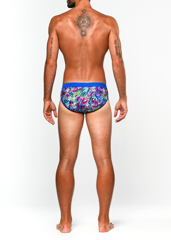 BLUE/PURPLE FLORAL ABSTRACT FREESTYLE SWIM BRIEF W/ REMOVABLE CUP ST-8000