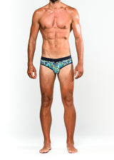 TEAL/CITRUS FLORAL FREESTYLE SWIM BRIEF W/ REMOVABLE CUP ST-8000-73