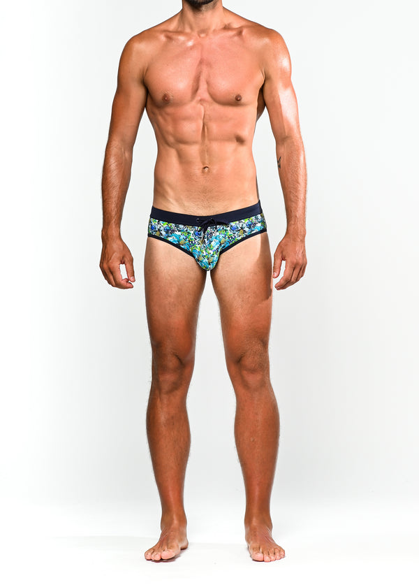 TEAL/CITRUS FLORAL FREESTYLE SWIM BRIEF W/ REMOVABLE CUP ST-8000-73