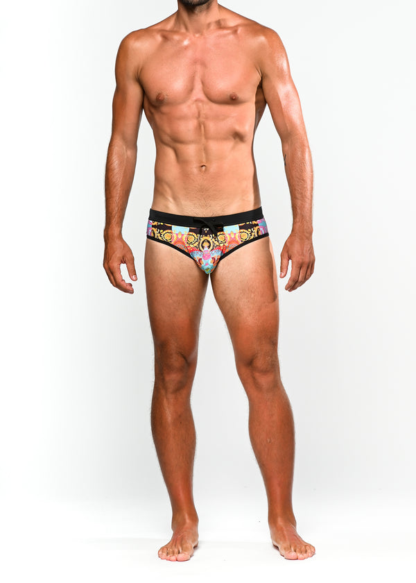 FUCHSIA/TURQUOISE CROWNS FREESTYLE SWIM BRIEF W/ REMOVABLE CUP ST-8000-78 Final Sale