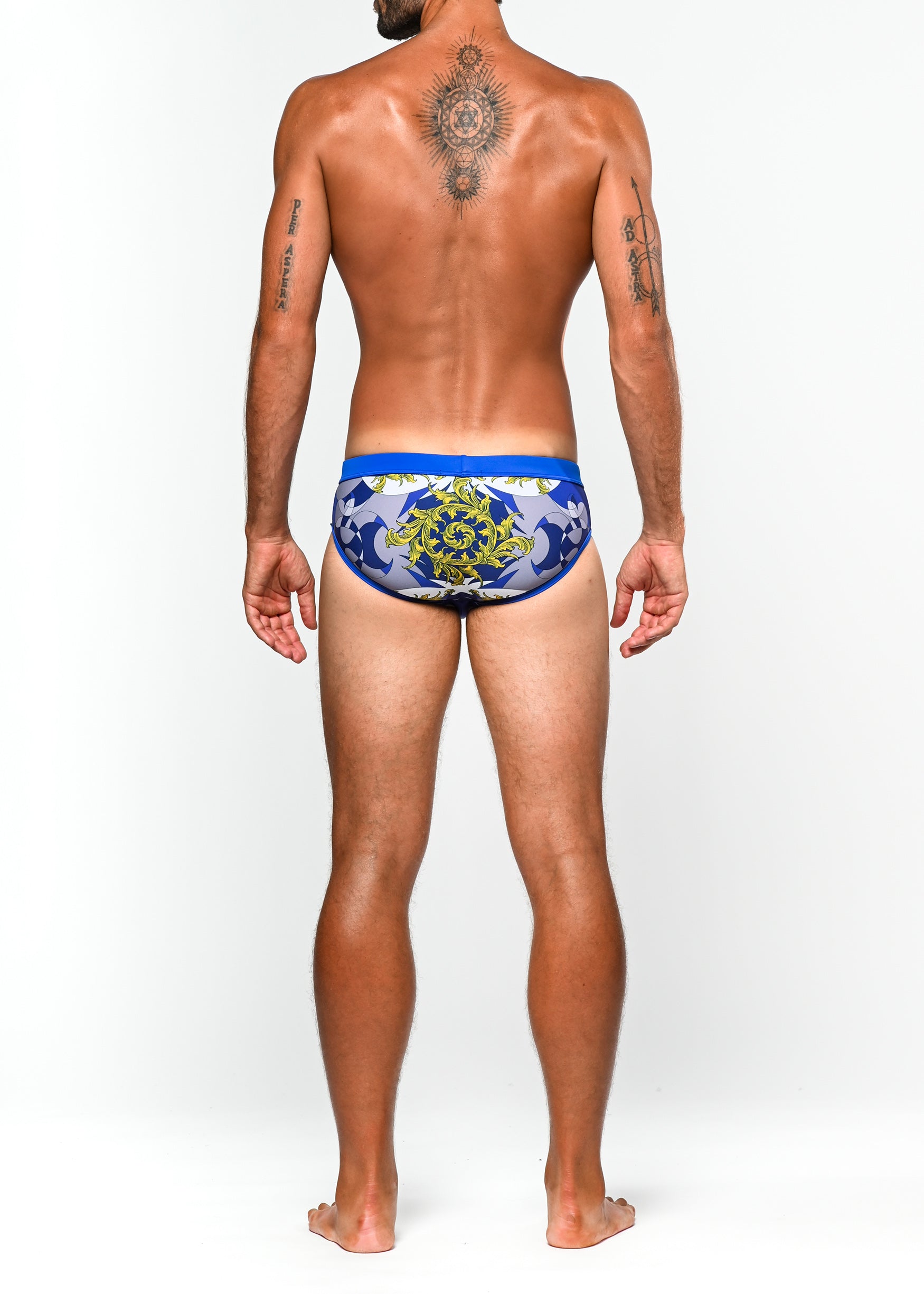 COBALT/BAROQUE MONOGRAM FREESTYLE SWIM BRIEF W/ REMOVABLE CUP ST-8000