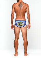 COBALT/BAROQUE MONOGRAM FREESTYLE SWIM BRIEF W/ REMOVABLE CUP ST-8000