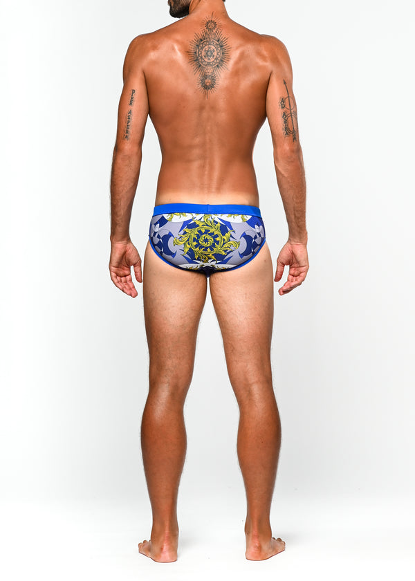 COBALT/BAROQUE MONOGRAM FREESTYLE SWIM BRIEF W/ REMOVABLE CUP ST-8000