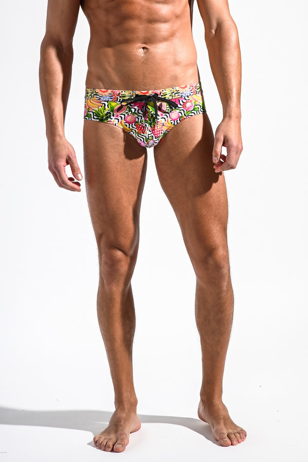 YELLOW/FUCHSIA FRUITS DIVER SWIM BRIEF ST-8001-94- Final Sale