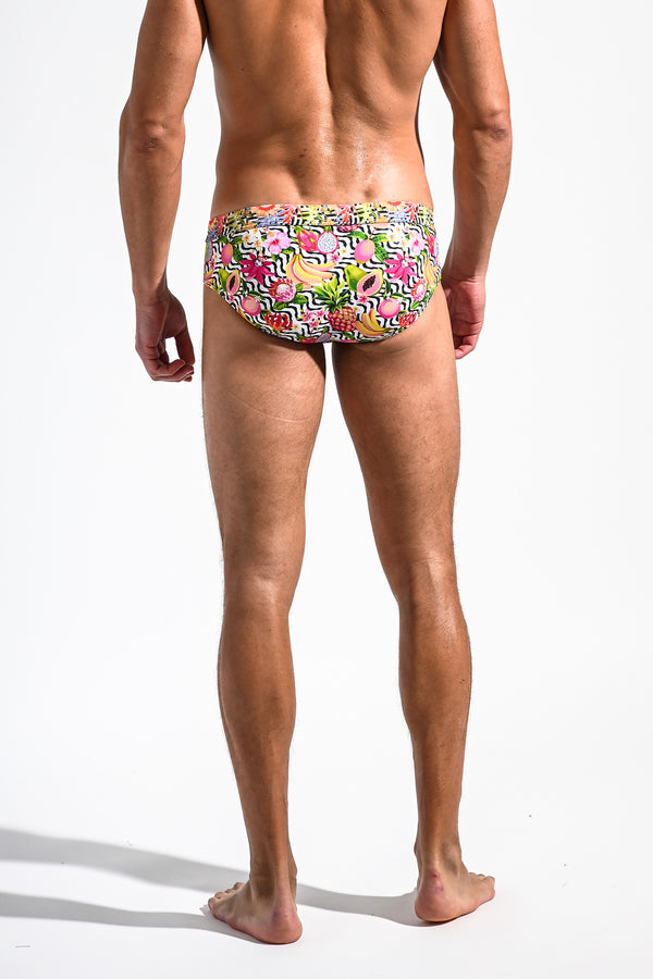 YELLOW/FUCHSIA FRUITS DIVER SWIM BRIEF ST-8001-94- Final Sale