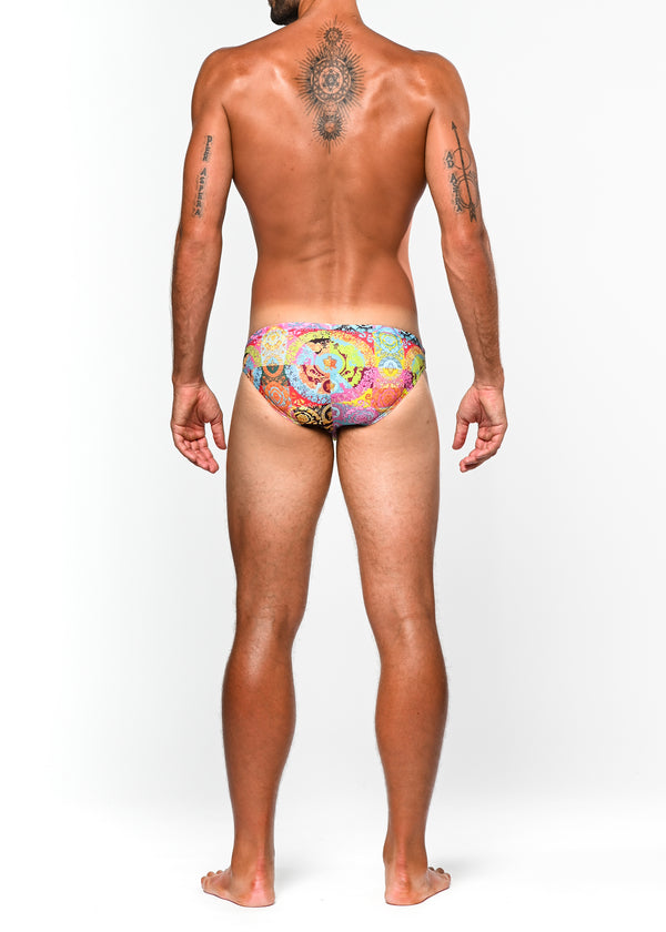 FUCHSIA/TURQUOISE CROWNS MICRO SWIM BRIEF ST-8002