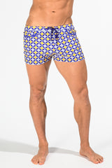YELLOW/NAVY CIRCLE MOSAIC COAST SWIM SHORT WITH MESH LINER ST-8007-30- Final Sale