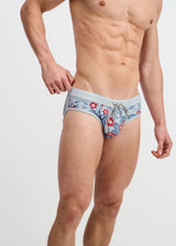 SLATE/NAVY FLORAL PRINTED SWIM BRIEF ST-8015-31