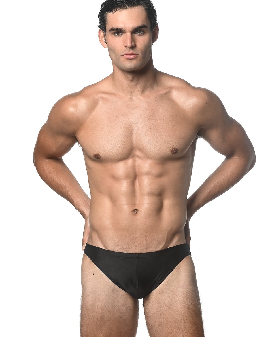 BLACK SOLID SWIM BRIEF W/ SIDE BUCKLE ST-8018