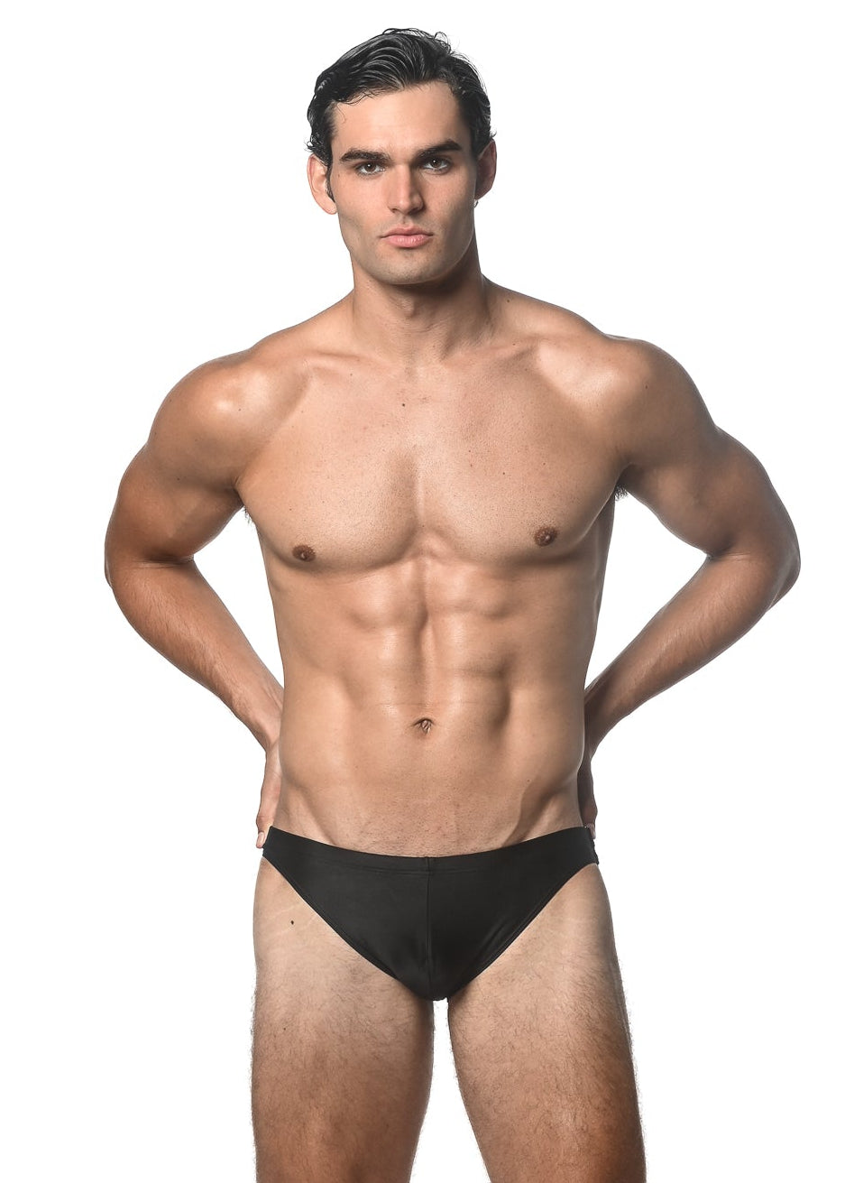 BLACK SOLID SWIM BRIEF W/ SIDE BUCKLE ST-8018