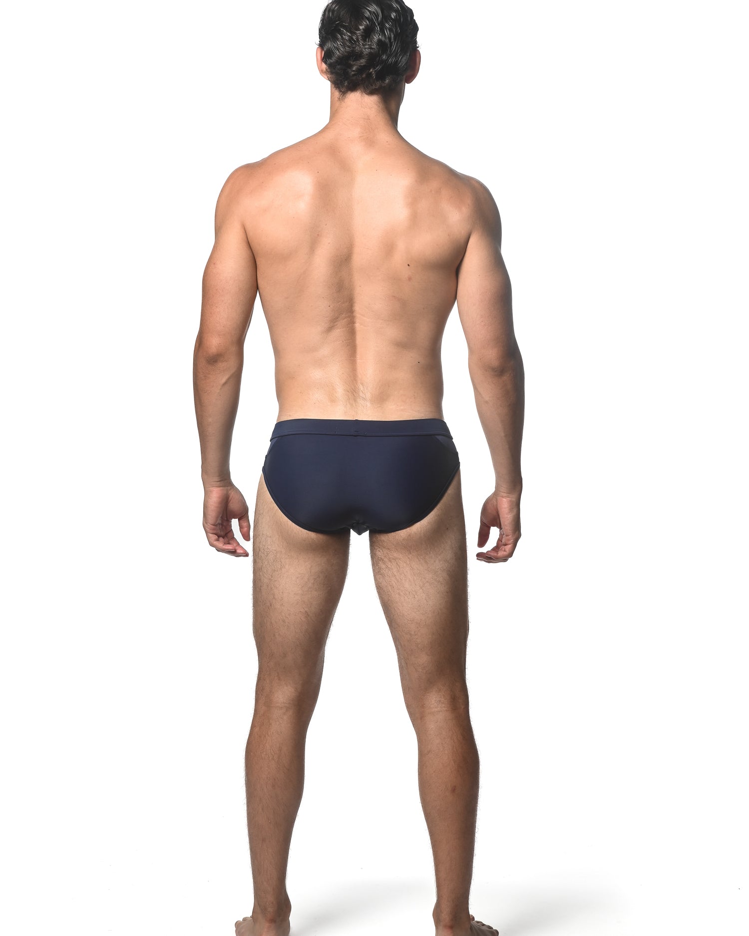 NAVY SOLID SWIM BRIEF W/ FRONT BUCKLE ST-8021