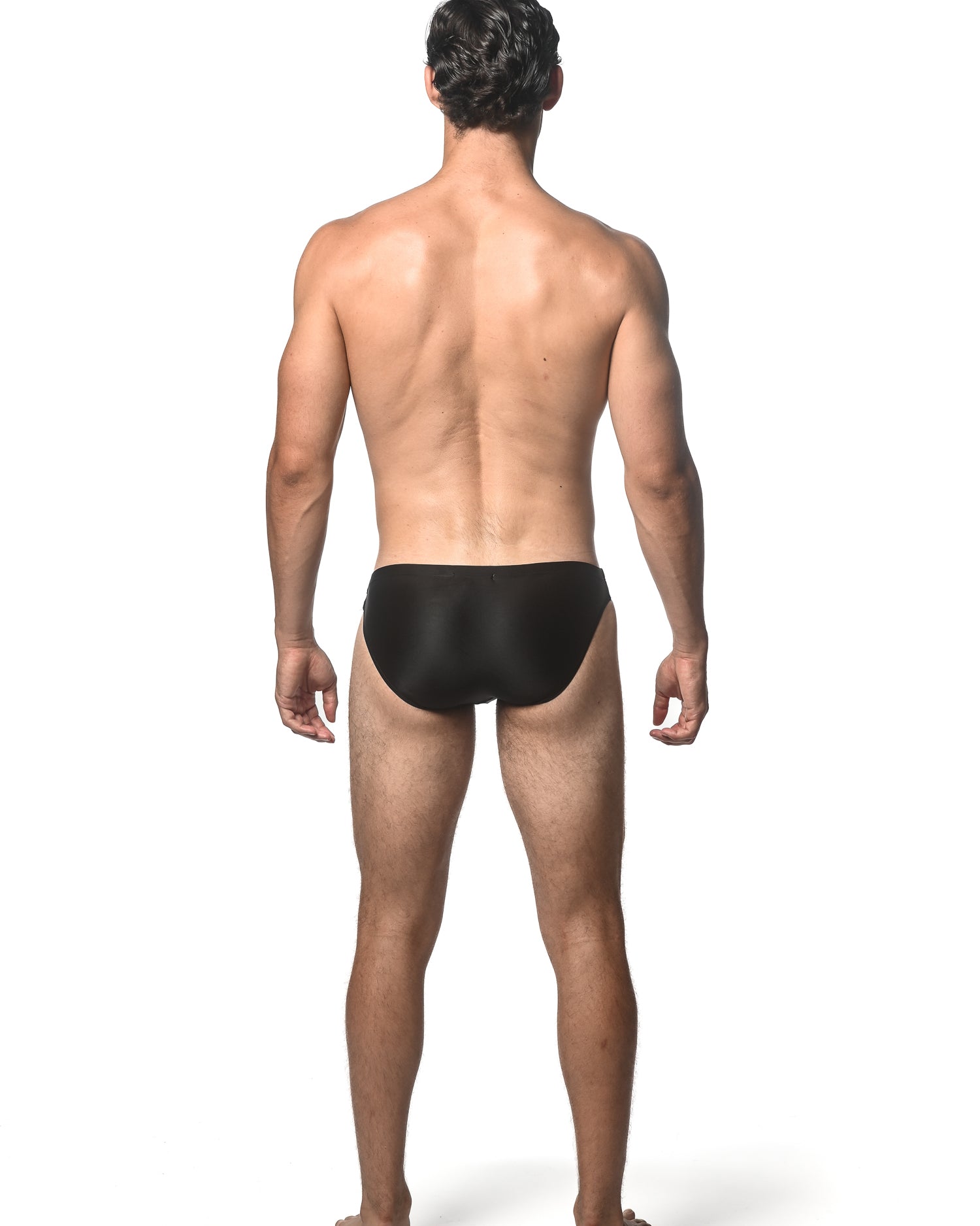 BLACK SOLID SWIM BRIEF W/ SIDE STRIPES AND BUCKLE ST-8023