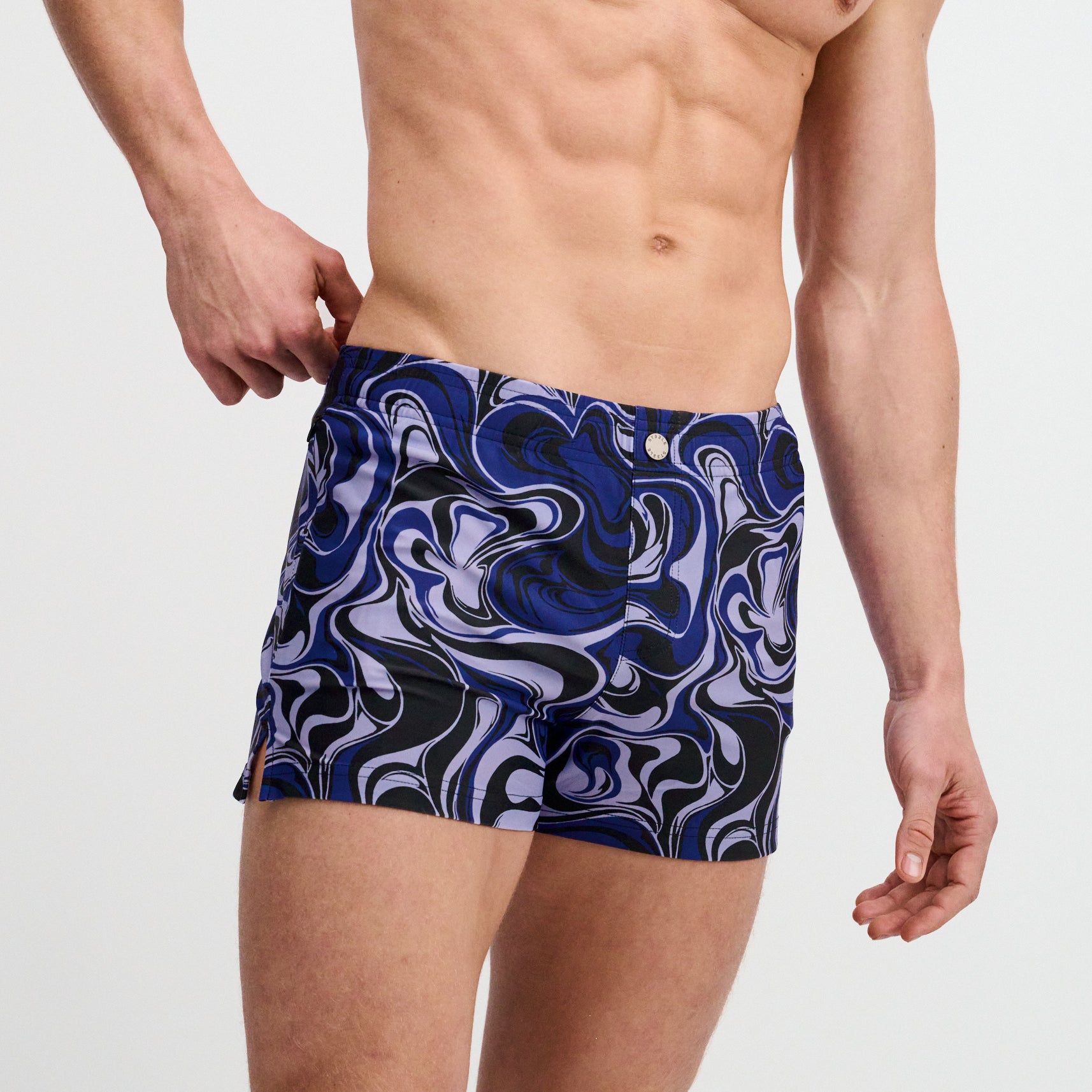 NAVY/THISTLE SWIRLS PRINTED SWIM SHORTS W/MESH BRIEF LINING ST-8024-16