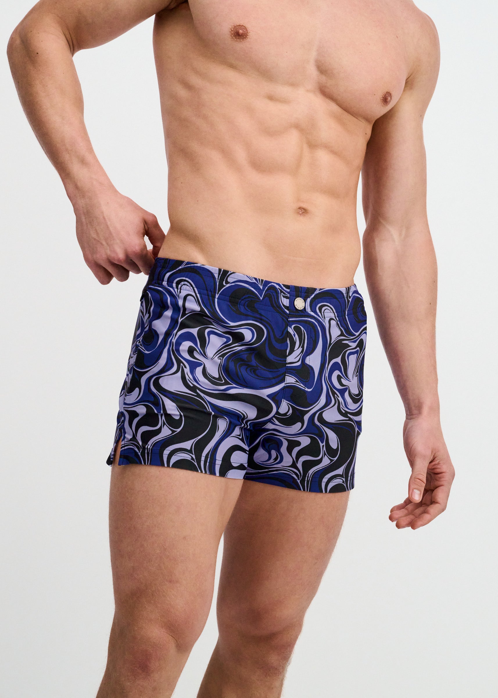 NAVY/THISTLE SWIRLS PRINTED SWIM SHORTS W/MESH BRIEF LINING ST-8024-16