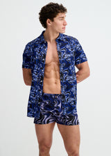 NAVY/THISTLE SWIRLS PRINTED SWIM SHORTS W/MESH BRIEF LINING ST-8024-16