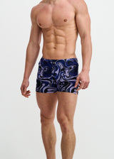 NAVY/THISTLE SWIRLS PRINTED SWIM SHORTS W/MESH BRIEF LINING ST-8024-16