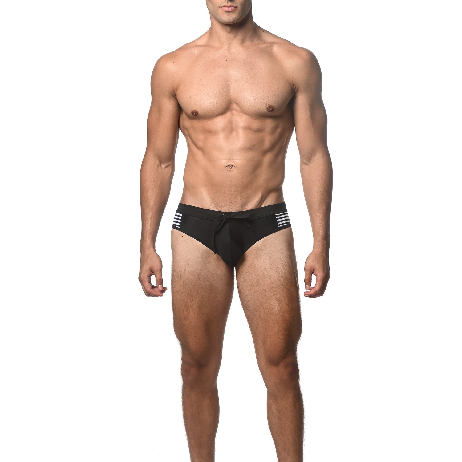 BLACK SOLID SWIM BRIEF W/ SIDE STRIPE PANEL ST-8024