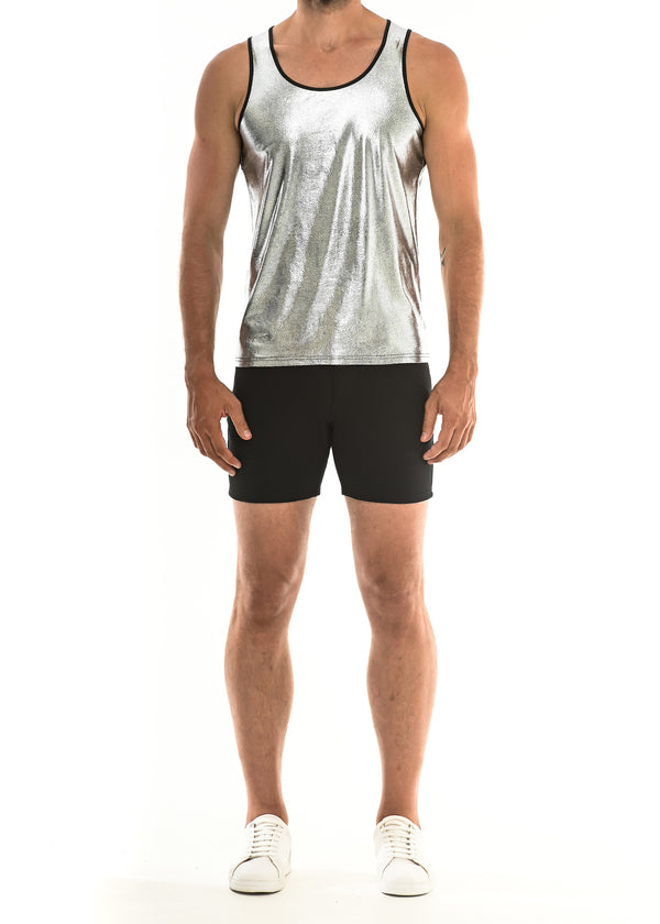 SILVER CRACKLE METALLIC STRETCH TANK TOP ST-8900 Final Sale