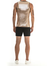 CHAMPAGNE GOLD DIAMOND PATTERN METALLIC STRETCH TANK TOP ST-8901 Final Sale