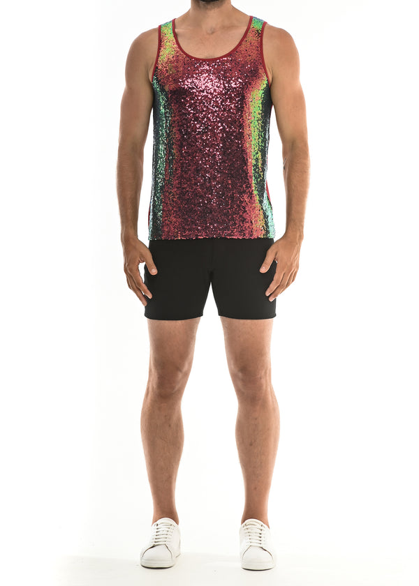 RUBY/EMERALD IRIDESCENT FRONT SEQUIN KNIT TANK TOP ST-8902 Final Sale
