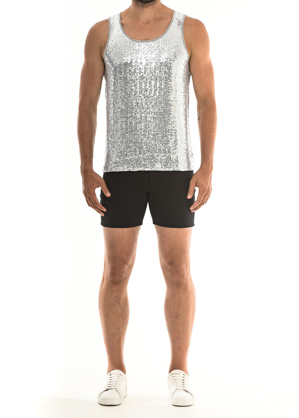 SILVER FRONT SEQUIN KNIT TANK TOP ST-8902 Final Sale