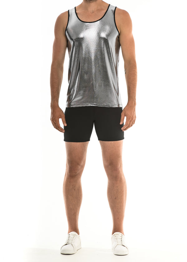 PLATINUM LIQUID SQUARE DOTS METALLIC STRETCH TANK TOP ST-8903 Final Sale