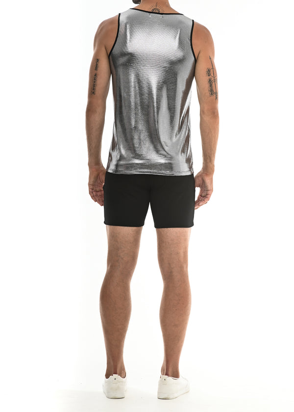 PLATINUM LIQUID SQUARE DOTS METALLIC STRETCH TANK TOP ST-8903 Final Sale