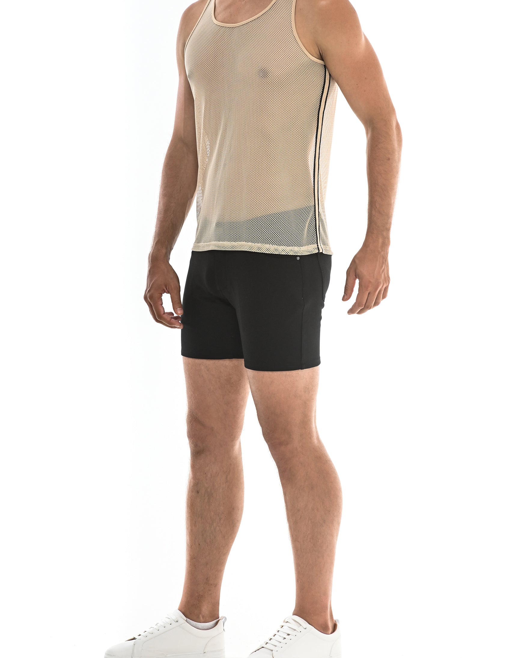 NUDE MESH TANK TOP WITH METALLIC SIDE TAPE ST-8906 Final Sale