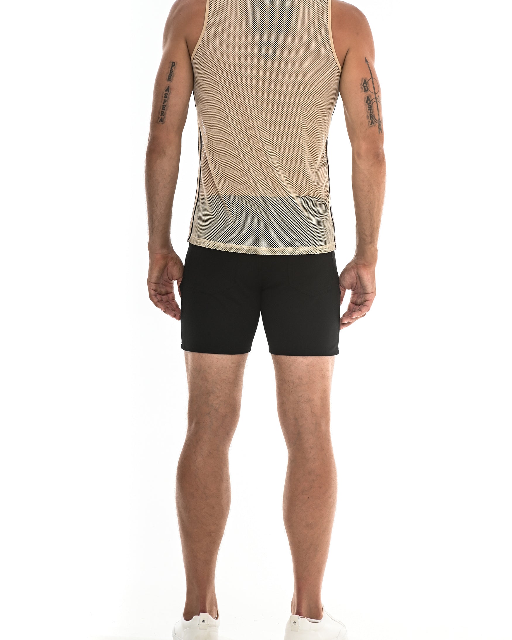 NUDE MESH TANK TOP WITH METALLIC SIDE TAPE ST-8906 Final Sale