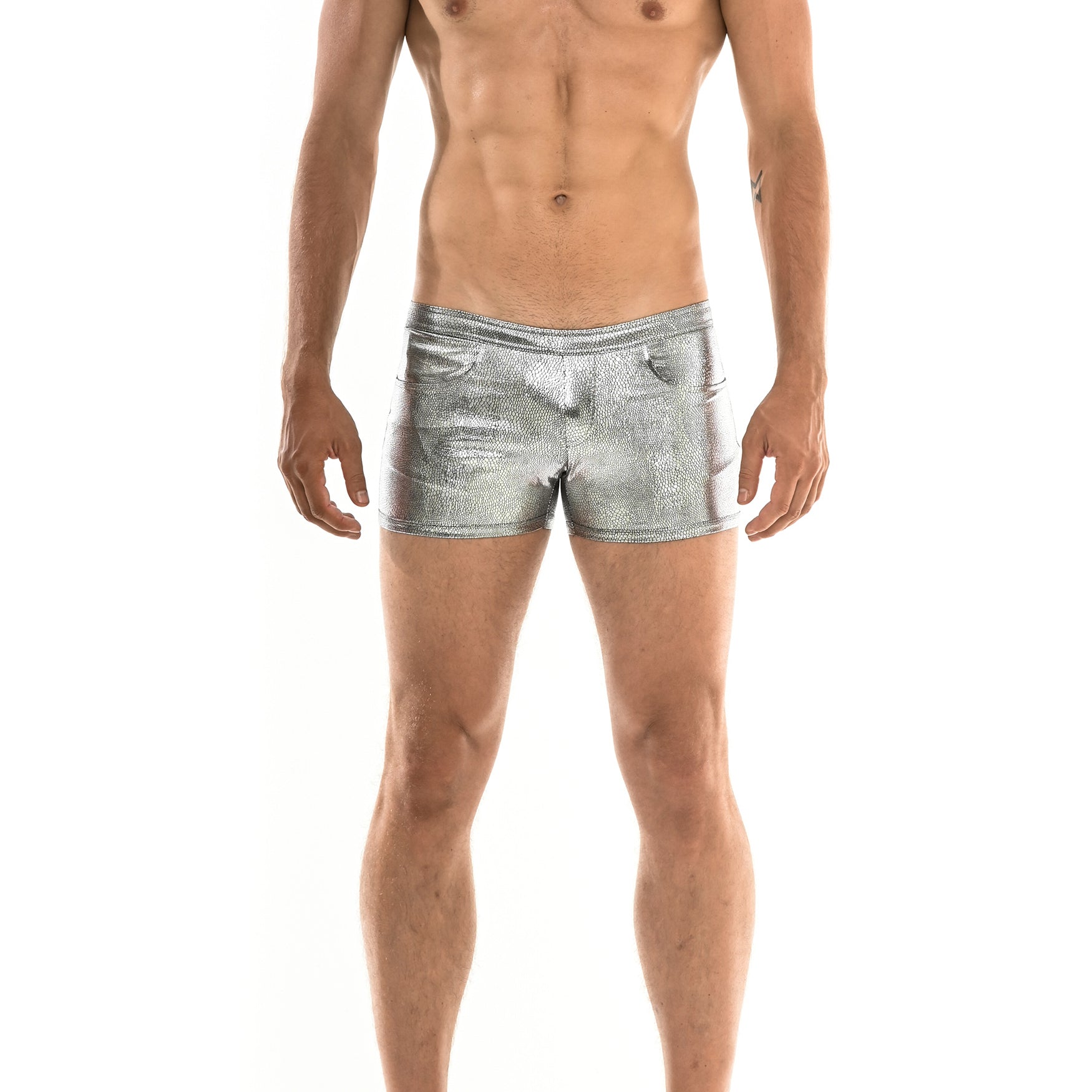 SILVER CRACKLE 3" METALLIC SHORTS ST-9000 Final Sale