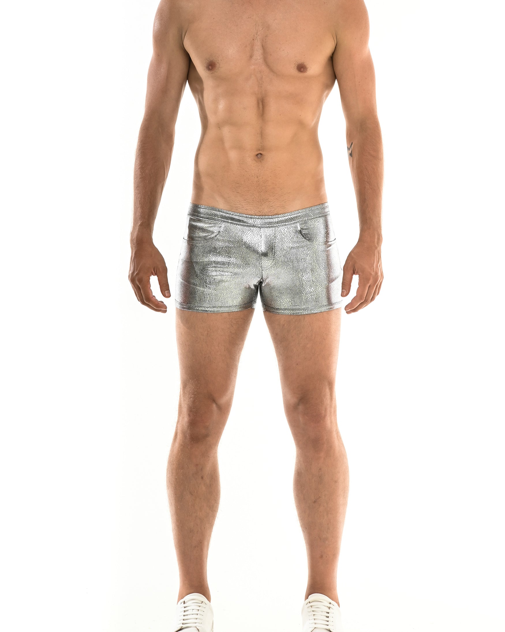 SILVER CRACKLE 3" METALLIC SHORTS ST-9000 Final Sale