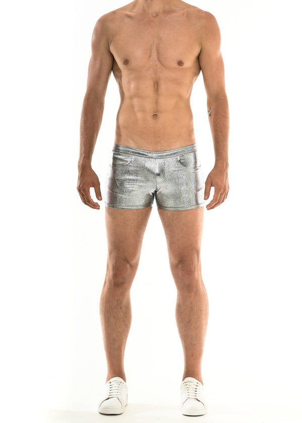 SILVER CRACKLE 3" METALLIC SHORTS ST-9000 Final Sale