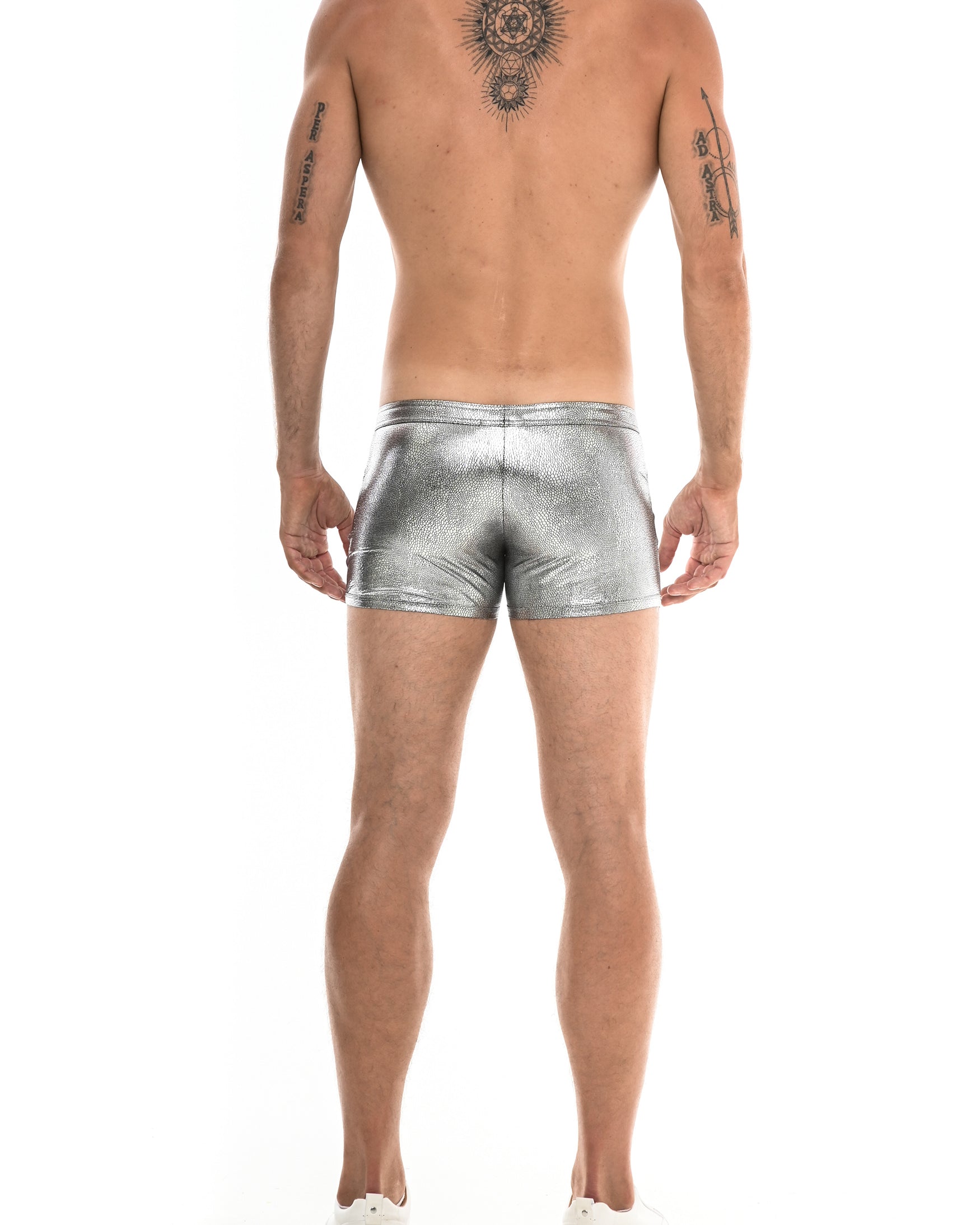SILVER CRACKLE 3" METALLIC SHORTS ST-9000 Final Sale