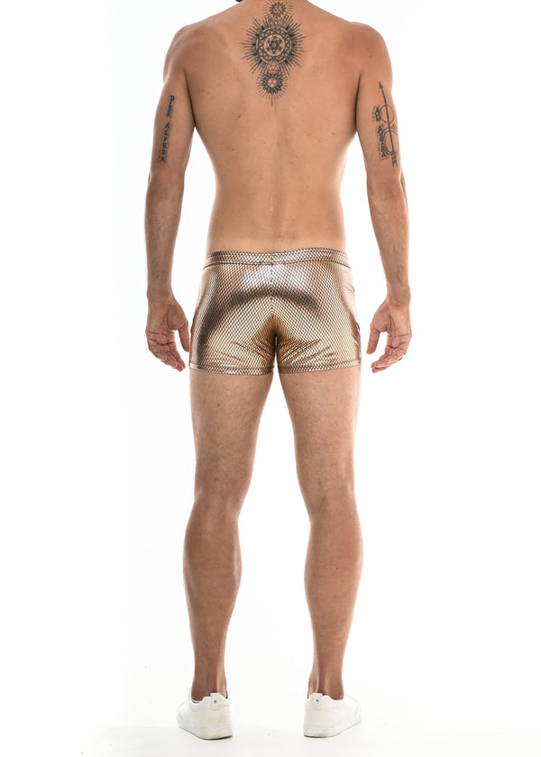 CHAMPAGNE GOLD DIAMOND PATTERN 3" METALLIC SHORT ST-9001 Final Sale