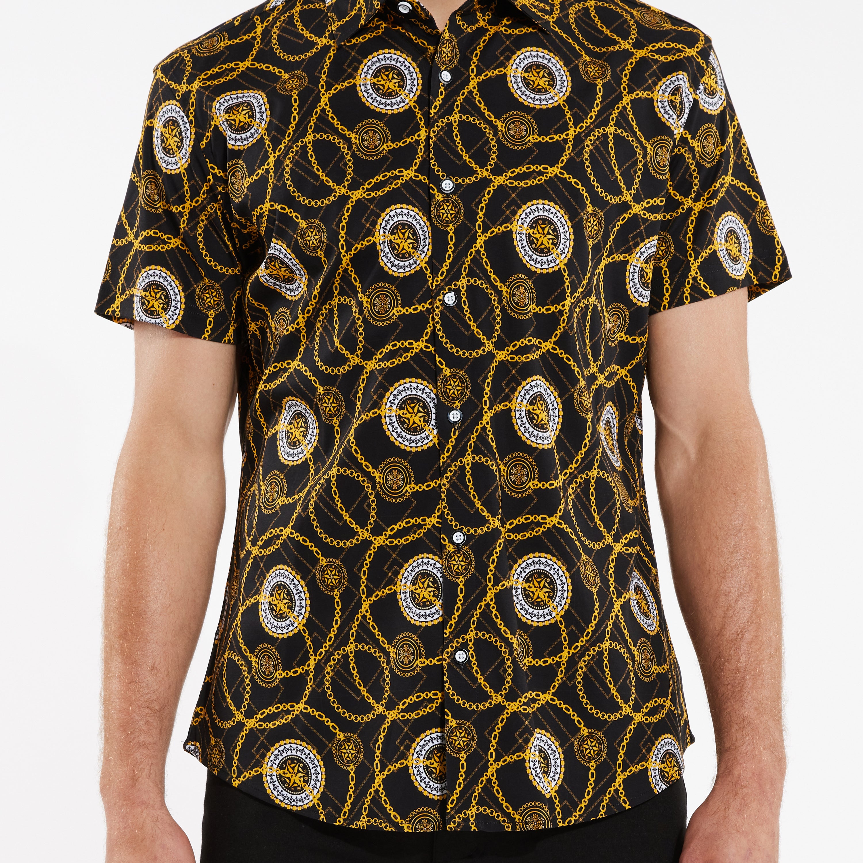 BLACK GOLD CIRCLE CHAINS COTTON KNIT SHORT SLEEVE SHIRT ST-9230- Final Sale