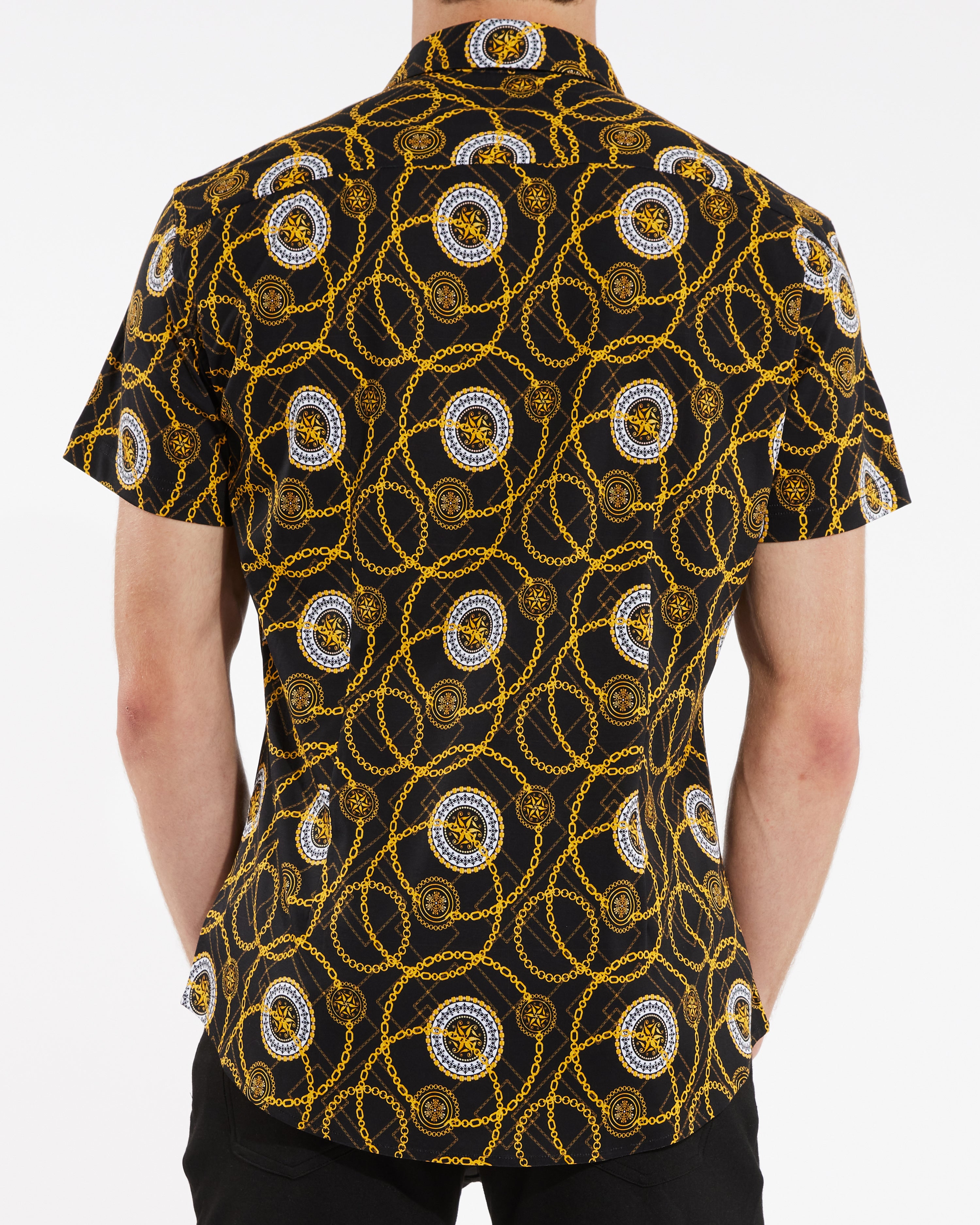 BLACK GOLD CIRCLE CHAINS COTTON KNIT SHORT SLEEVE SHIRT ST-9230- Final Sale