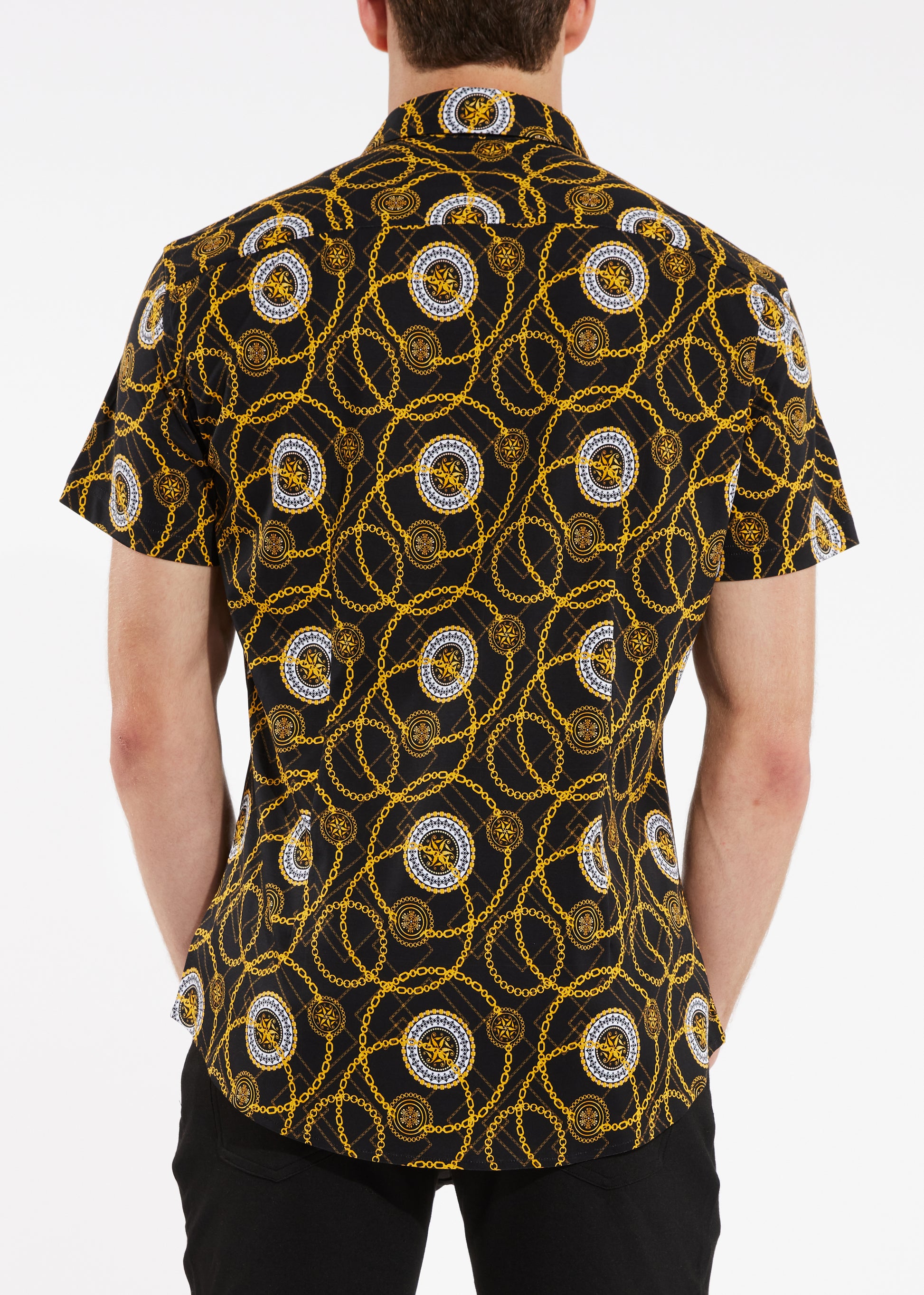 BLACK GOLD CIRCLE CHAINS COTTON KNIT SHORT SLEEVE SHIRT ST-9230- Final Sale