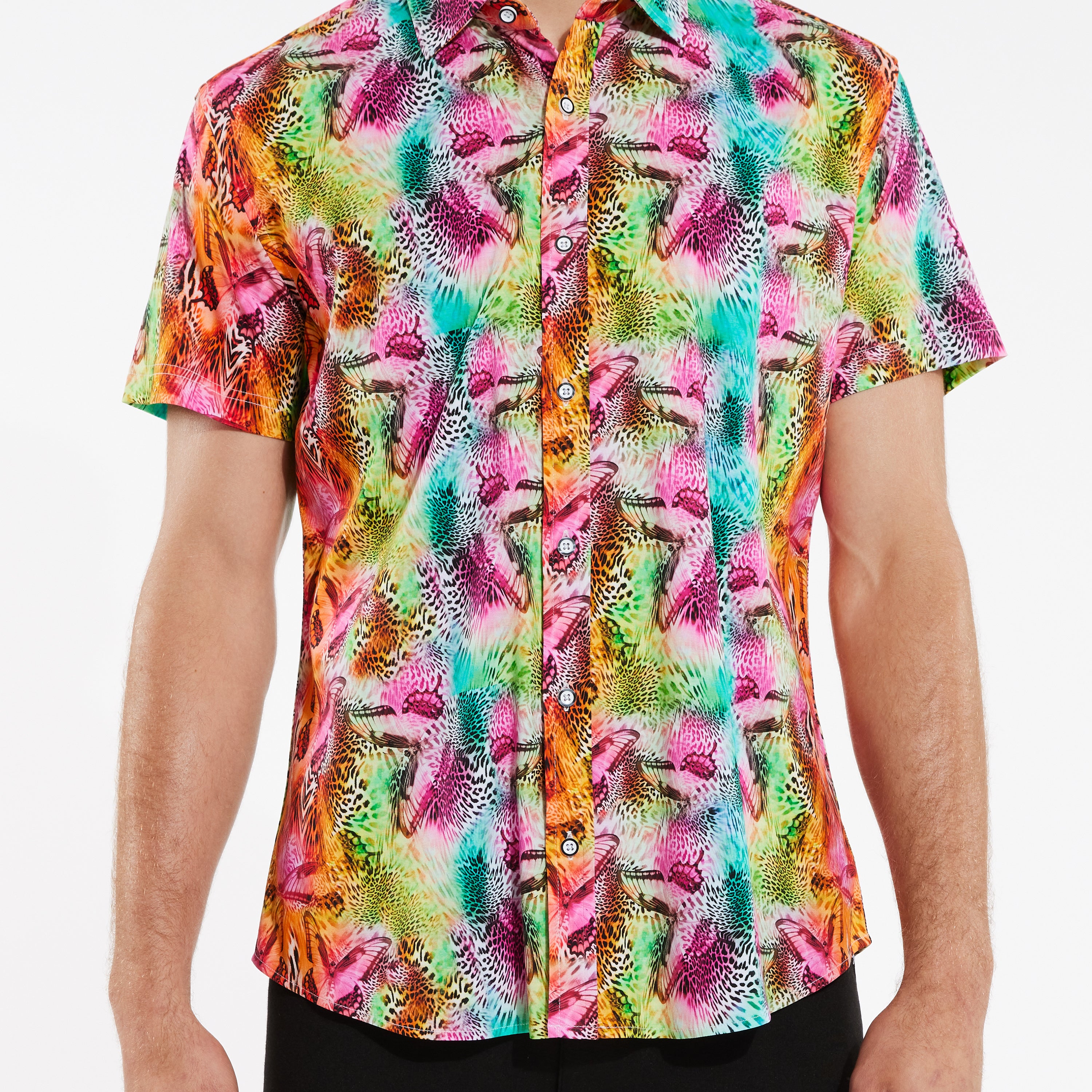 TEAL/APRICOT BUTTERFLIES JUNGLE PREMIUM COTTOTN KNIT SHORT SLEEVE SHIRT ST-9234- Final Sale
