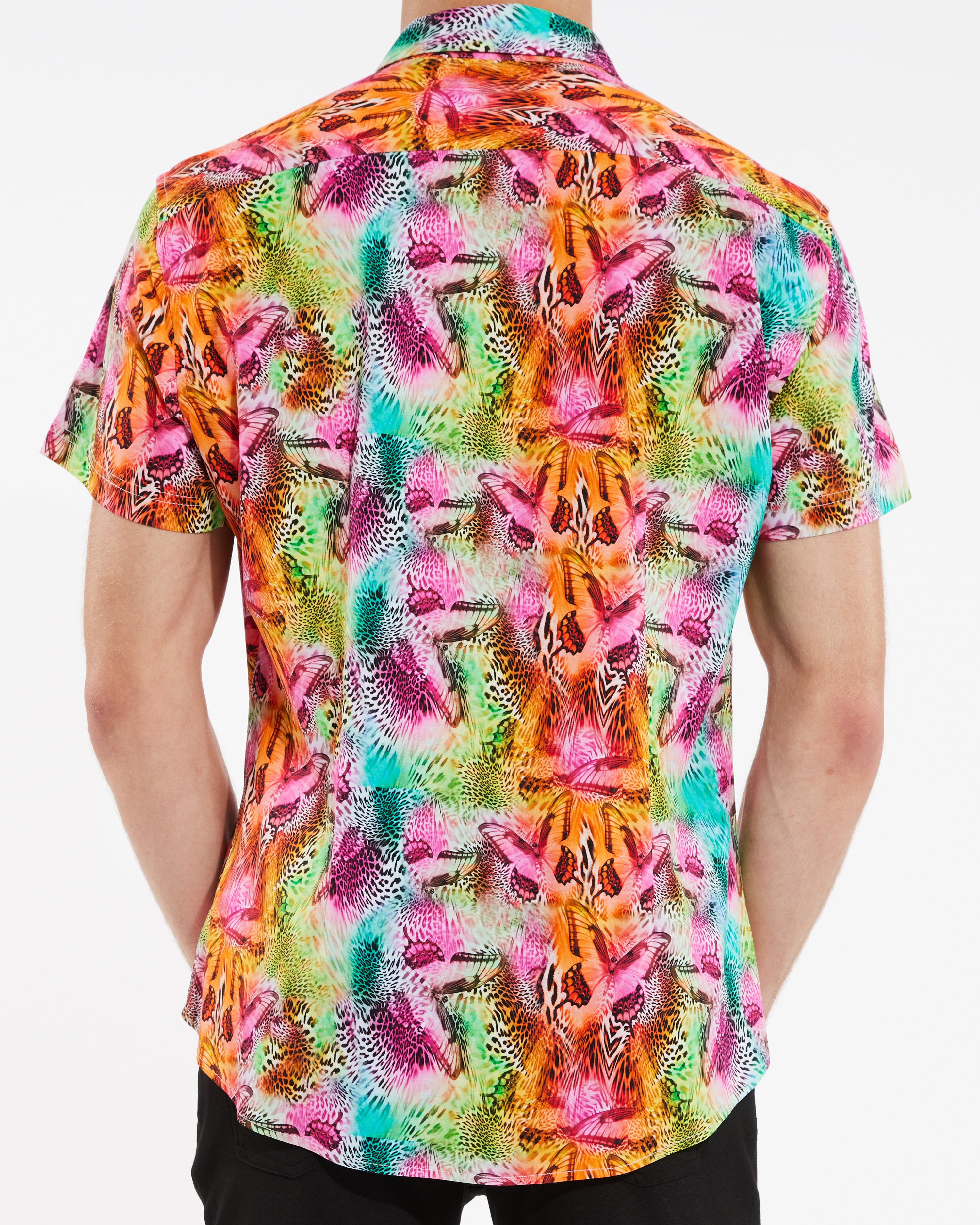 TEAL/APRICOT BUTTERFLIES JUNGLE PREMIUM COTTOTN KNIT SHORT SLEEVE SHIRT ST-9234- Final Sale